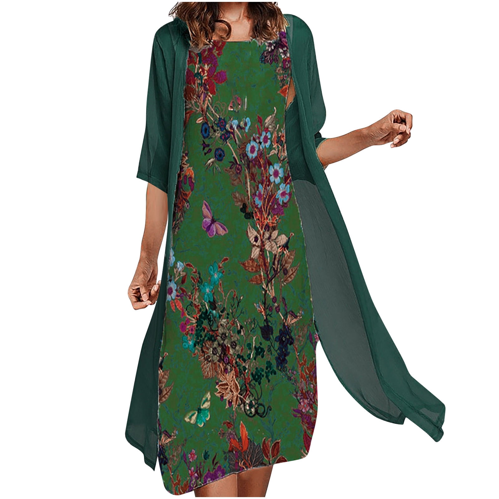 jsaierl Women Linen Maxi Dress Floral Print Flowy Irregular Hem ...