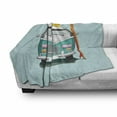 thumbnail image 2 of Travel Soft Flannel Fleece Blanket, Cartoon Front View Layout of Vintage Van and Colorful Surfboards Print, Cozy Plush for Indoor and Outdoor Use, 50" x 60", Pale Blue and Multicolor, by Ambesonne, 2 of 5