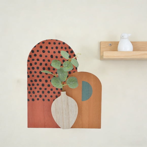 EGNMCR Home Decor, Room Decor, Wall Decor Wooden Colorful Hanging Decoration Board With Plastic Plants For Bedroom Livingroom Office Decor Wooden Hanging Decoration