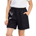 thumbnail image 2 of Boys Girls Tencel Jean Shorts 3-14Y, Lightweight Breathable Elastic Waist Denim Shorts with Pockets for Kids Black 9 Years, 2 of 9