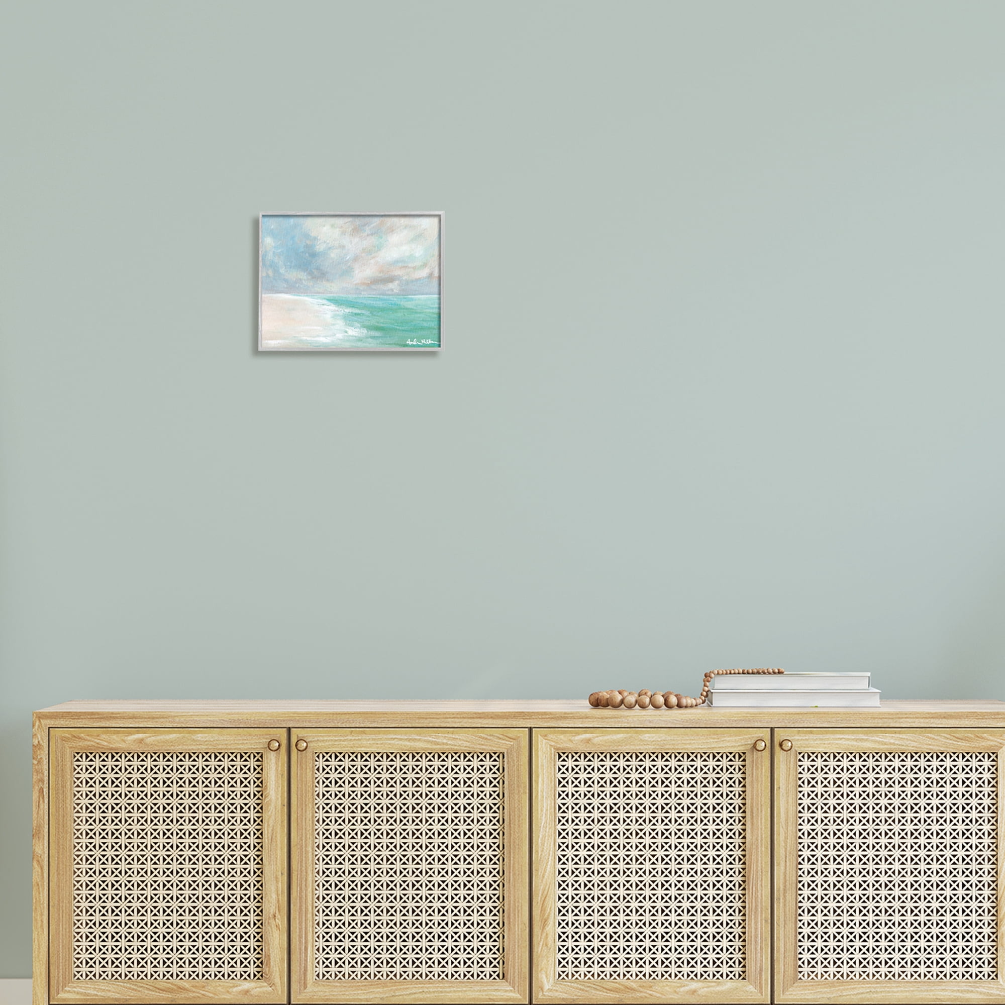 Stupell Peaceful Beach Foam Shore Scenery Landscape Painting Gray Framed Art Print Wall Art