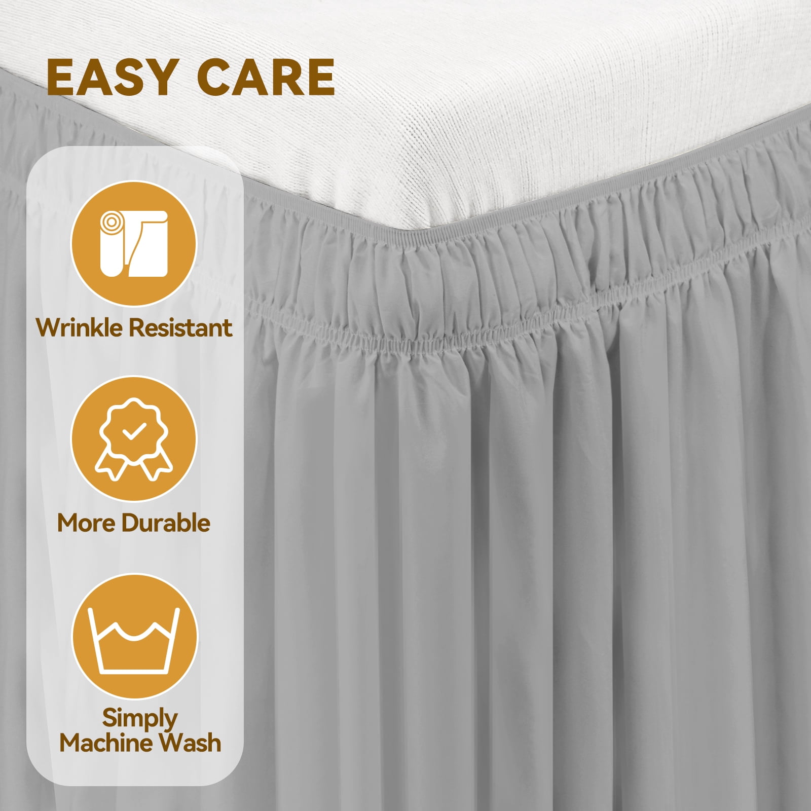 Gray Dorm Bed Skirt, Twin XL Size with 32" Drop, Easy Wrap-Around Elastic Design & Machine Washable Solid Fabric for Bedroom Decor