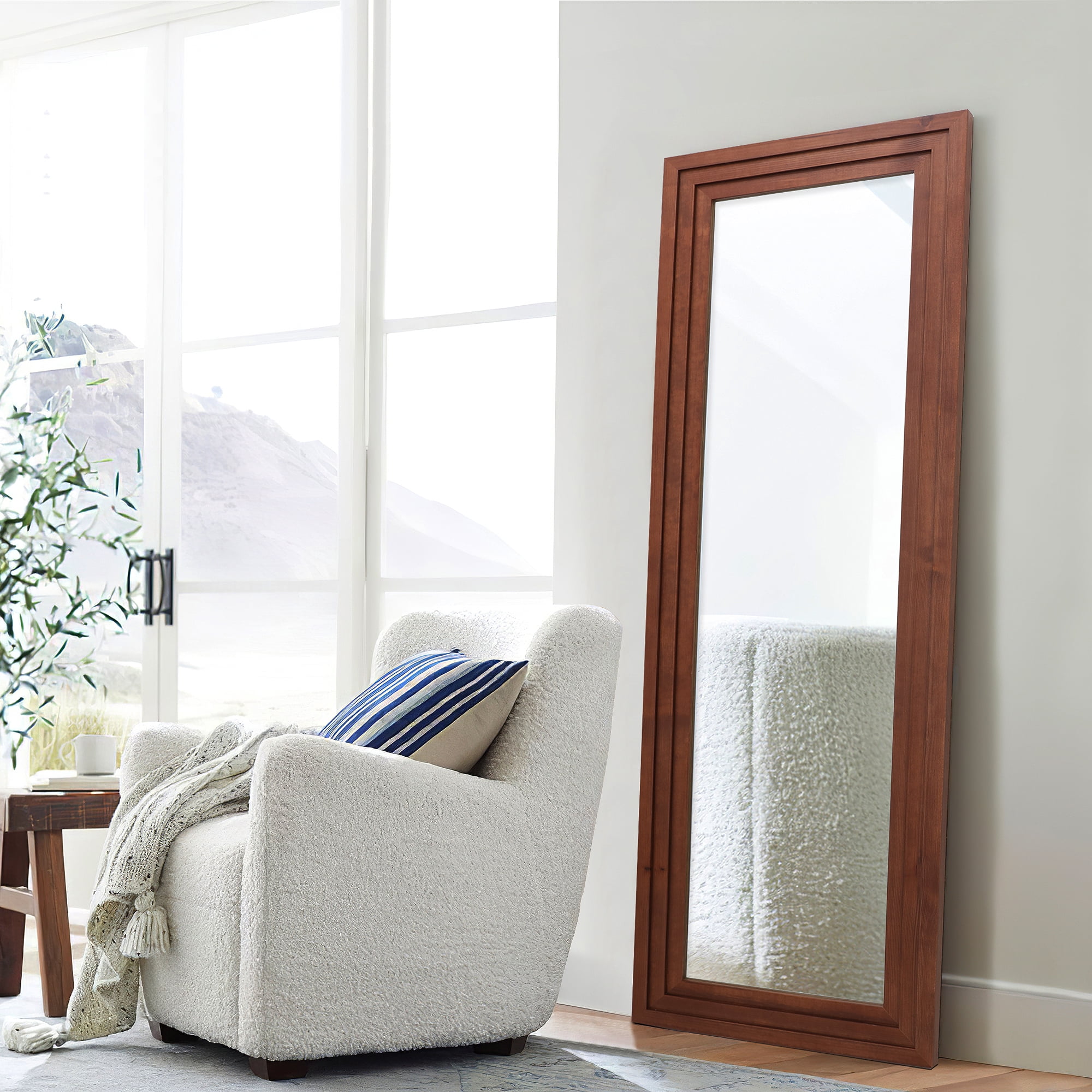 64"x21" Full Length Mirror Floor Mirror Wood Frame Rectangular Hanging Wall Mirror Log Color