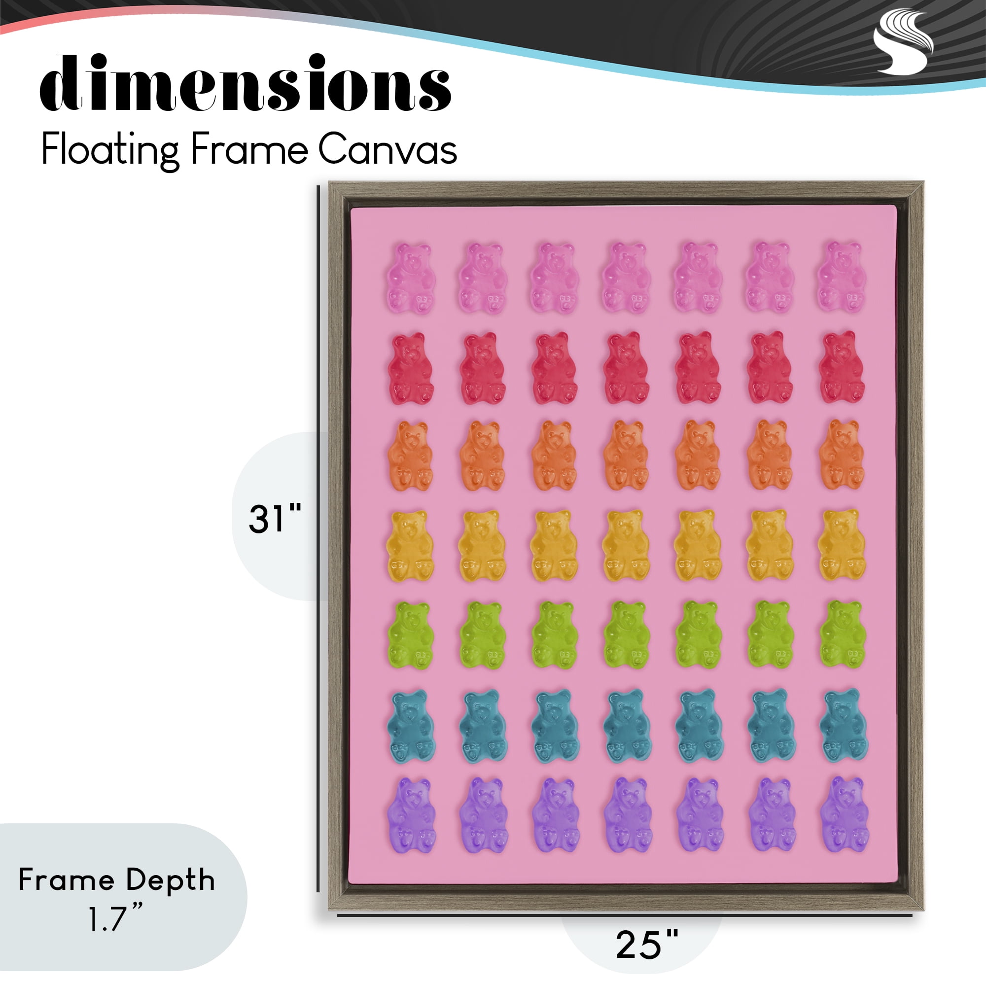 Stupell Industries Rainbow Candy Bears on Pink Brown Framed Floater Canvas Wall Art, design by LISH Creative
