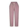 thumbnail image 6 of AIEOTT Womens Casual Cotton Linen Baggy Pants Casual Elastic Waist Pants Plus Size Lounge Pants Loose Fit Trousers with Pockets, 6 of 6