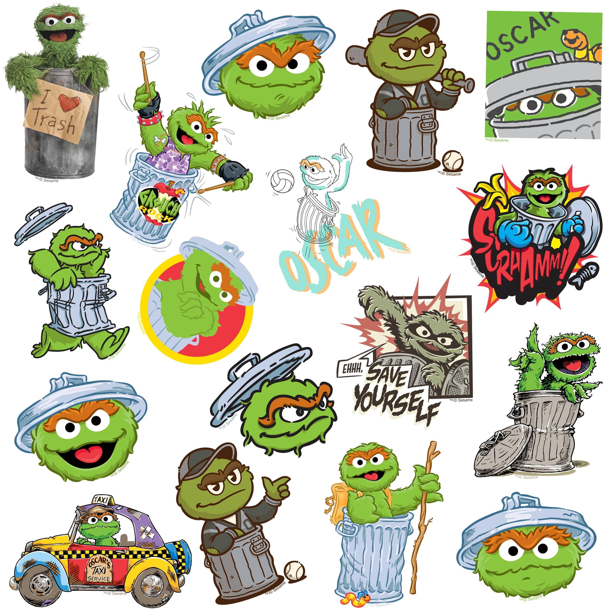 Sesame Street Oscar The Grouch 100ct Vinyl Sticker Pack  Large Waterproof Die-Cut Stickers for Laptop, Water Bottle, Scrapbooking, Tablet  Oscar Character Variety Set