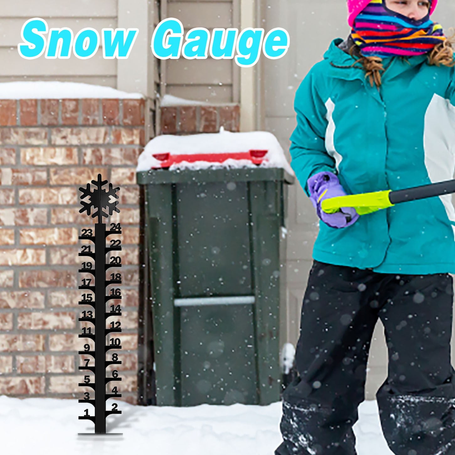 Wrought Iron Snowflake Snow Gauge, Christmas Holiday Outdoor Decoration with Measuring Ruler, 24 Inch Metal Stake for Garden, Yard, and Winter Display