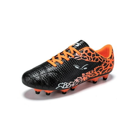 

Ferndule Children Non Slip Lace Up Football Shoes Outdoor Round Toe Soccer Cleats Sports Fold-resistant Low Top Long Nails Black Red 6Y/6.5Y