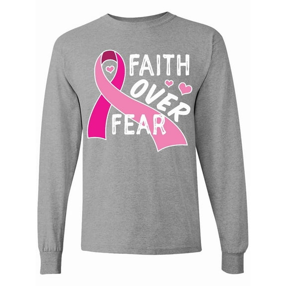 Inktastic Breast Cancer Awareness Faith over Fear Long Sleeve T-Shirt