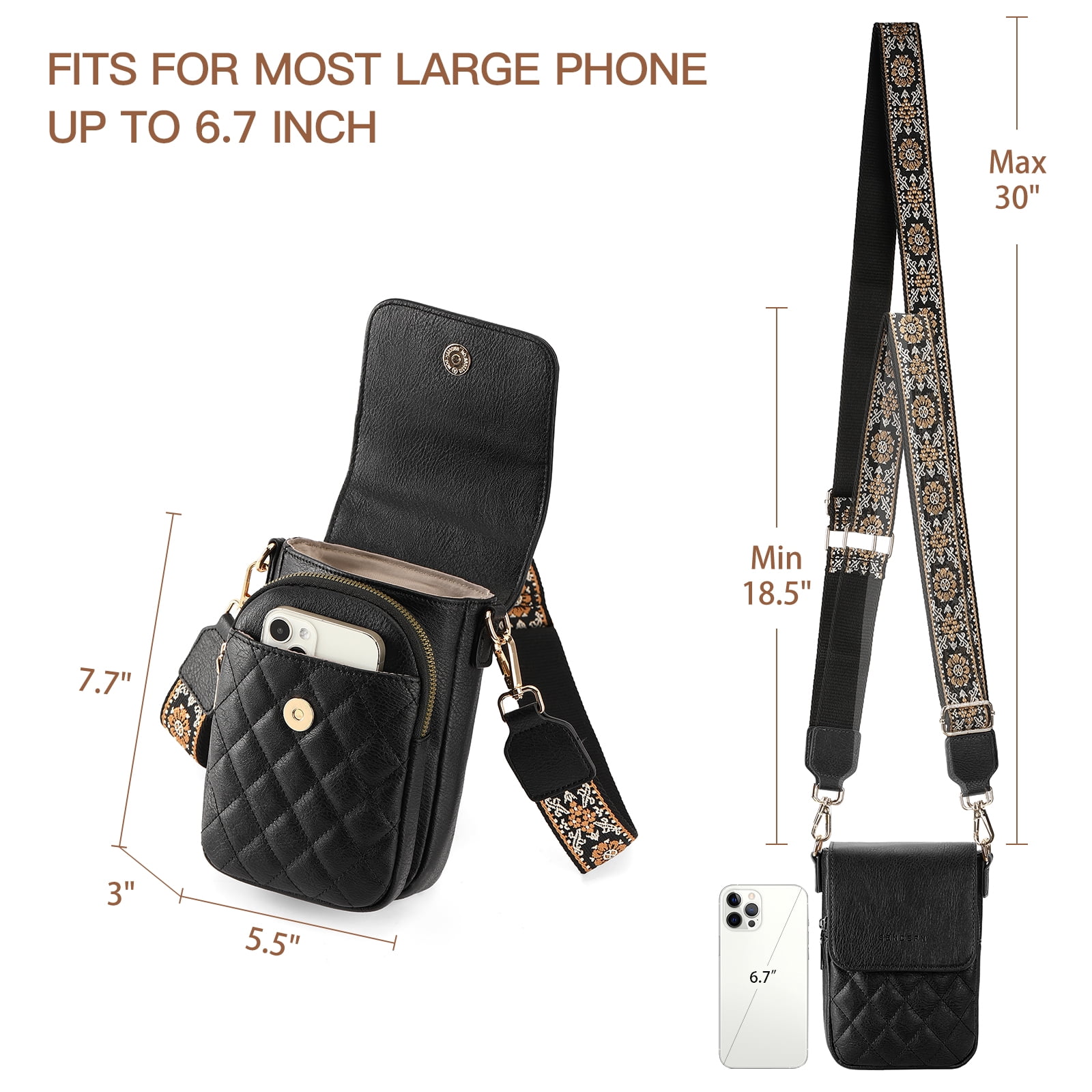 KALUNMA Crossbody Bags for Women Trendy Leather Triple Compartment Cell Phone Shoulder Wallet Purses with Card Slots