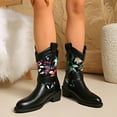 thumbnail image 2 of Rokment Winter Fall Flower Wide Calf Cowboy Boots for Women 2025 Black Leather Vintage Floral Buckles Mid Calf Cowgirl Booties, 2 of 6