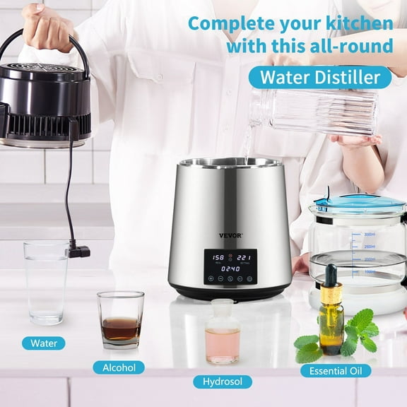 4L Water Distiller, 1.5L/H Countertop Distilled Water Maker, Auto Shut-Off, Dual Temp Control, BPA-Free, for Home/Baby/Office, Silver