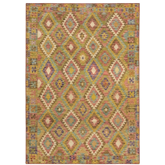Woven Trends Lyron - MAL07 - Southwestern Style, Diamond Pattern, Pet & Family Friendly, Living Room, Dining Room, Office, Low Pile, Hand Made Wool Area Rug in Gold - 5' x  7'