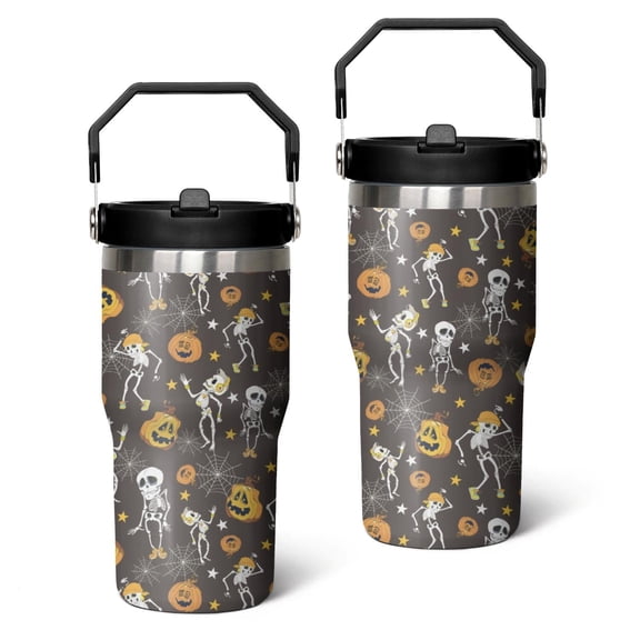 Black Cat Theme Cup 30oz - Full Moon Witch Vintage Halloween Aesthetic - Double Wall Insulated Stainless Steel Tumbler, Leak Proof Flip Straw