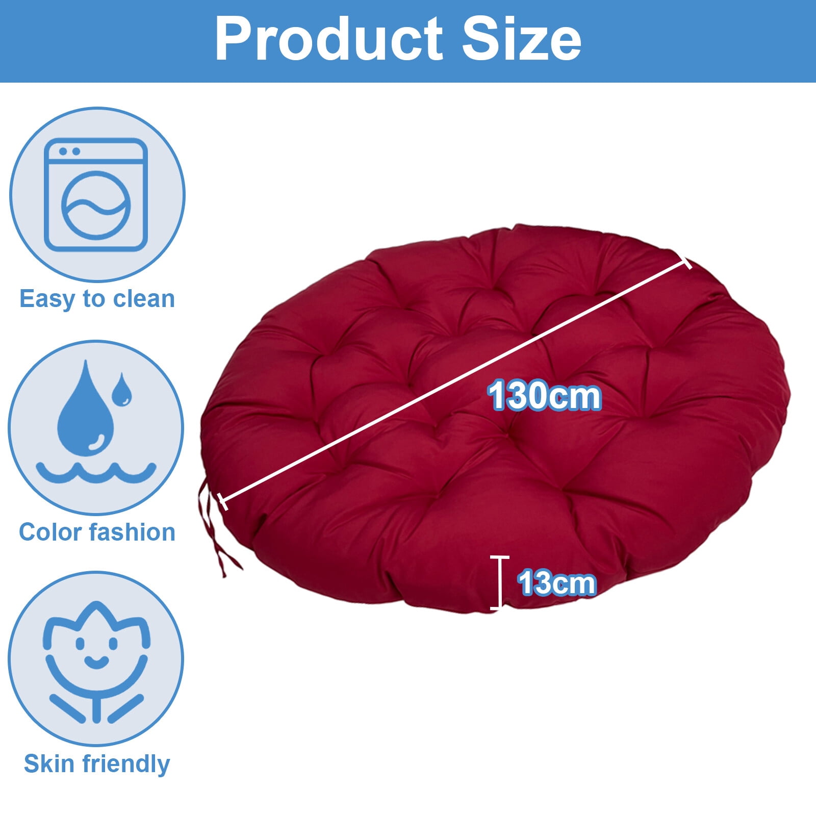 JIAN YA NA Indoor Outdoor Papasan Cushion, 51-inch Hanging Egg Chair Cushion Replacement (Without Chair), Burgundy