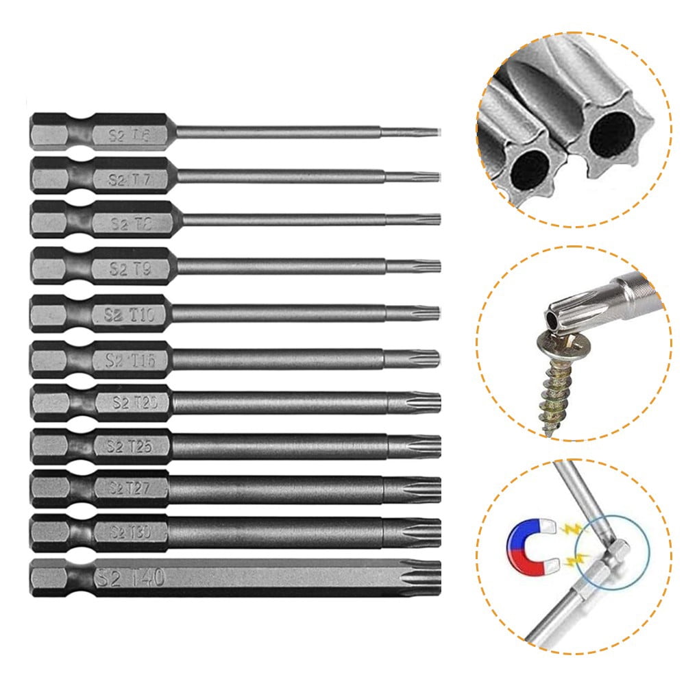 11pcs 100mm for Torx Head Screwdriver Bit Set Hex Shank Long Drill Bits