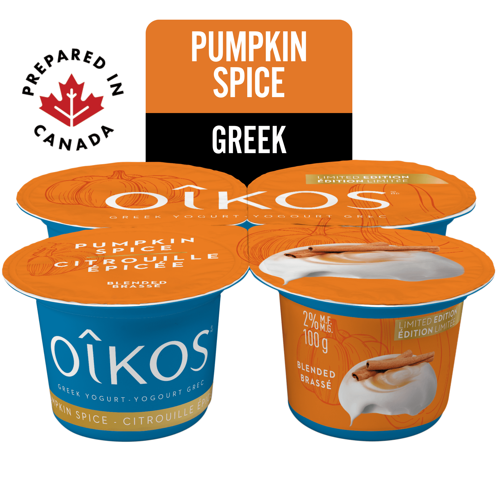 Oikos Yogourt Grec, édition limitée, citrouille épicée 4 x 100 g