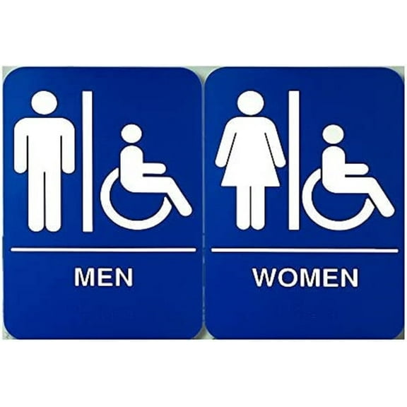 Retail Genius Plastic 9"x6" ADA Mens and Womens Rectangle Restroom Braille Sign, Blue 2 Pack