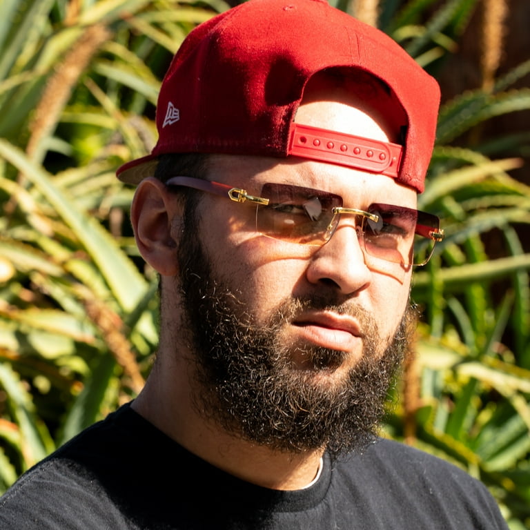 Street Knitted Rectangle Burgundy Gradient Tint Rimless Sunglasses