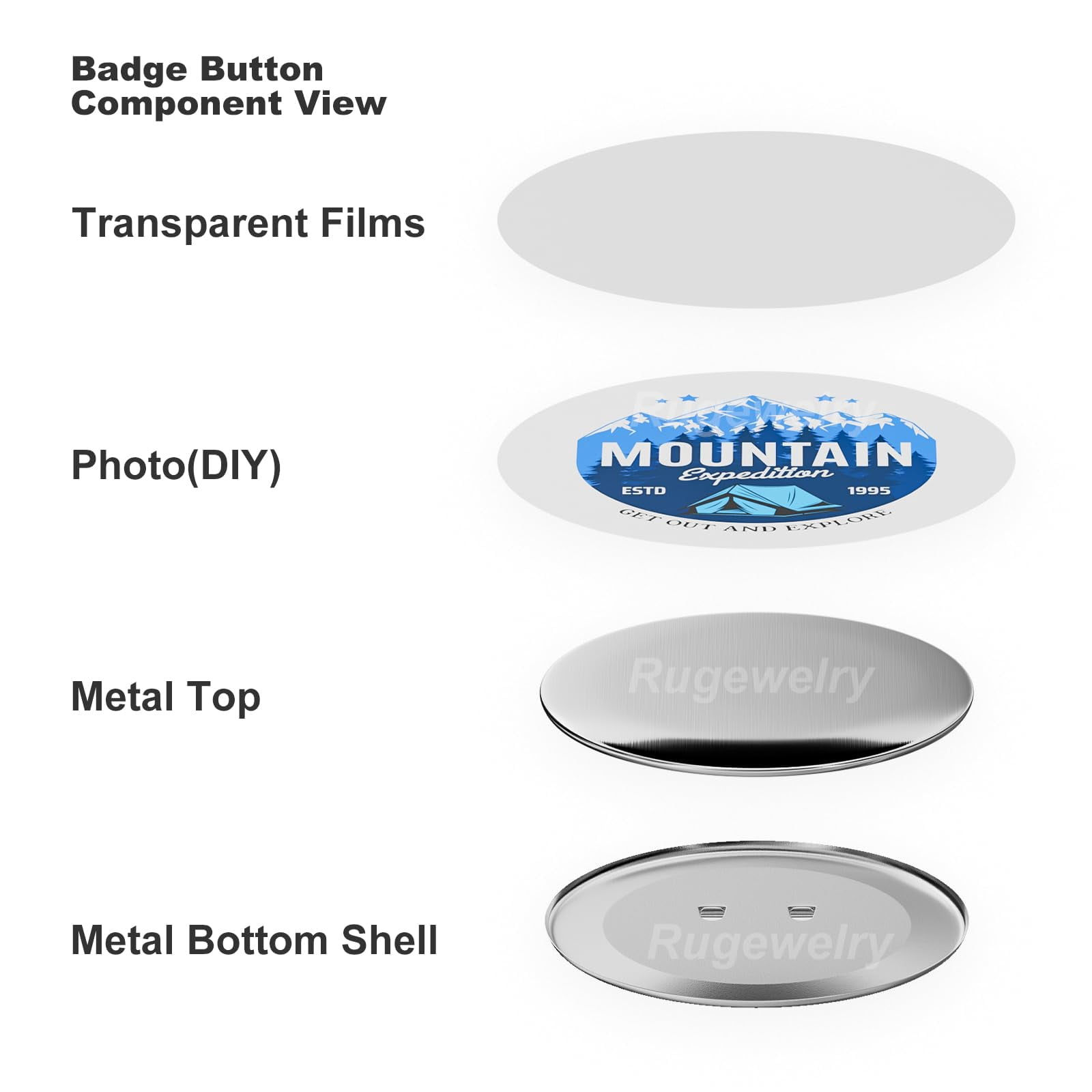 1000 Sets Badge Button Supplies, 2.28 inch - Metal Materials for Button Maker Machine