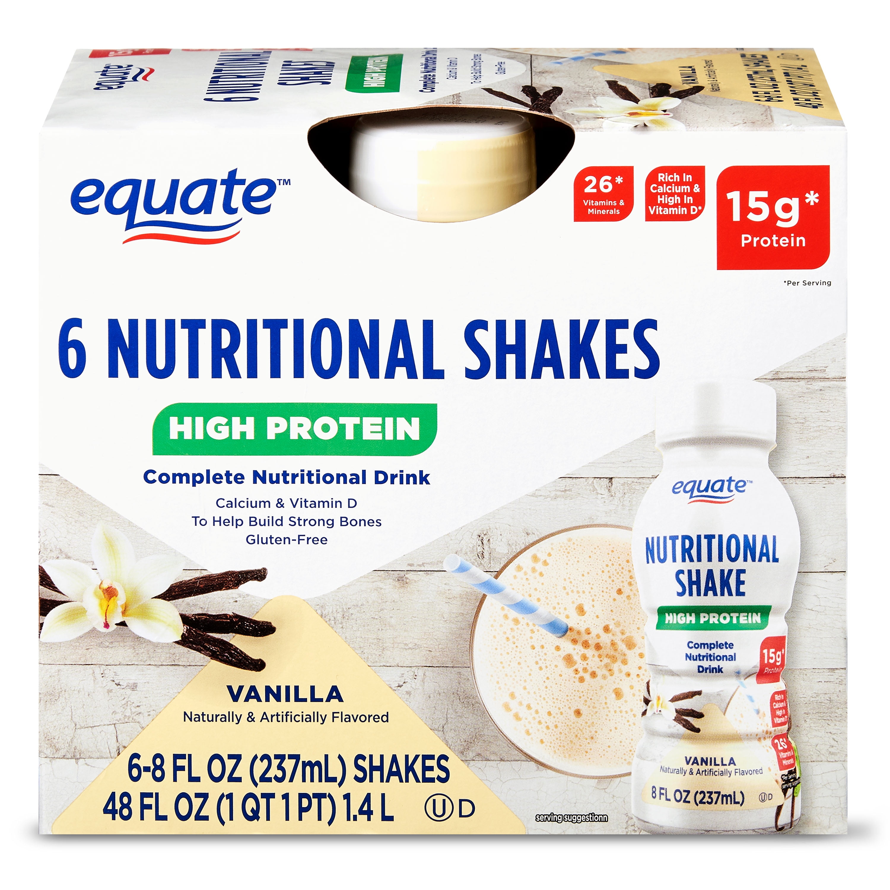 Equate High Protein Vanilla Nutritional Shakes, 8 Fl. Oz., 6 Pack
