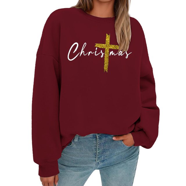 Chandail en Molleton Graphique à Paillettes de Noël pour Femmes Manches Longues Col Rond Décontracté Chandail de Vacances Vêtements de Mode d'Hiver de Noël
