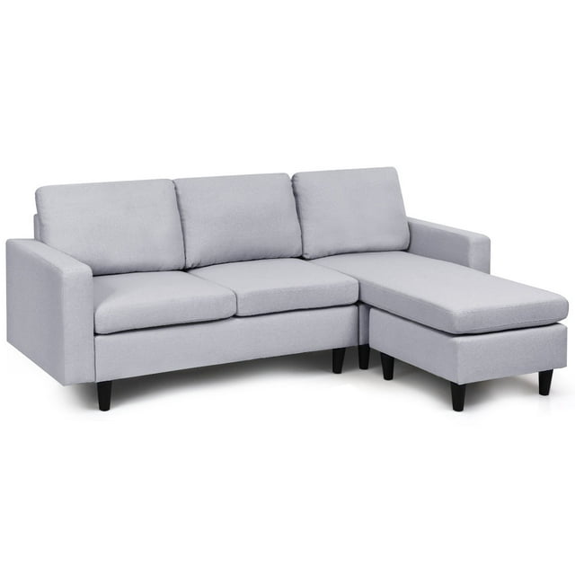 Costway Convertible Sectionnel Canapé Tissu en Forme de L Canapé Coussin Gris