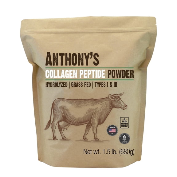Anthony's Collagen Peptide Powder, 1.5 lb, Pure Hydrolyzed, Gluten Free, Keto and Paleo Friendly, Grass Fed, Unflavored, Non GMO