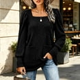 thumbnail image 2 of yillto Womens Square Neck Sweater Lightweight Knit Puff Long Sleeve Cute Loose Sweaters with Pockets, 2 of 5