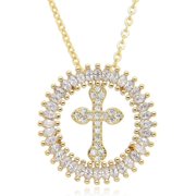 Cross Cubic Zirconia Necklace Medal Personalized Necklace,Religious Medallion Necklace for Women