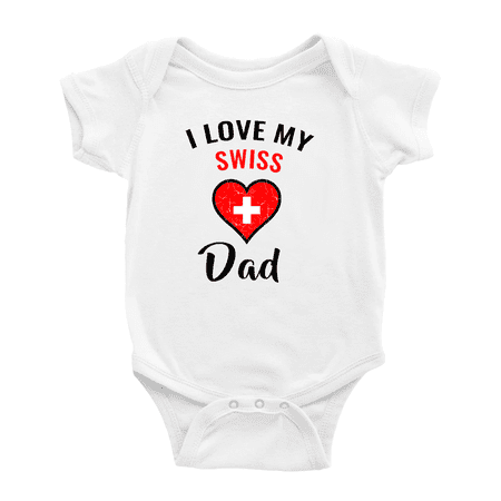 

I Love My Swiss Dad Heart Flag Cute Baby Bodysuits (White 3-6 Months)