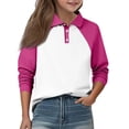 thumbnail image 2 of CCRFTGI Polo Shirts for Child Girls Size 8 School Uniform raglan Color block Shirts Golf Tennis Button Up Collared Polos Casual Quick Dry Summer Tops Hot Pink 7-8 Years, 2 of 5