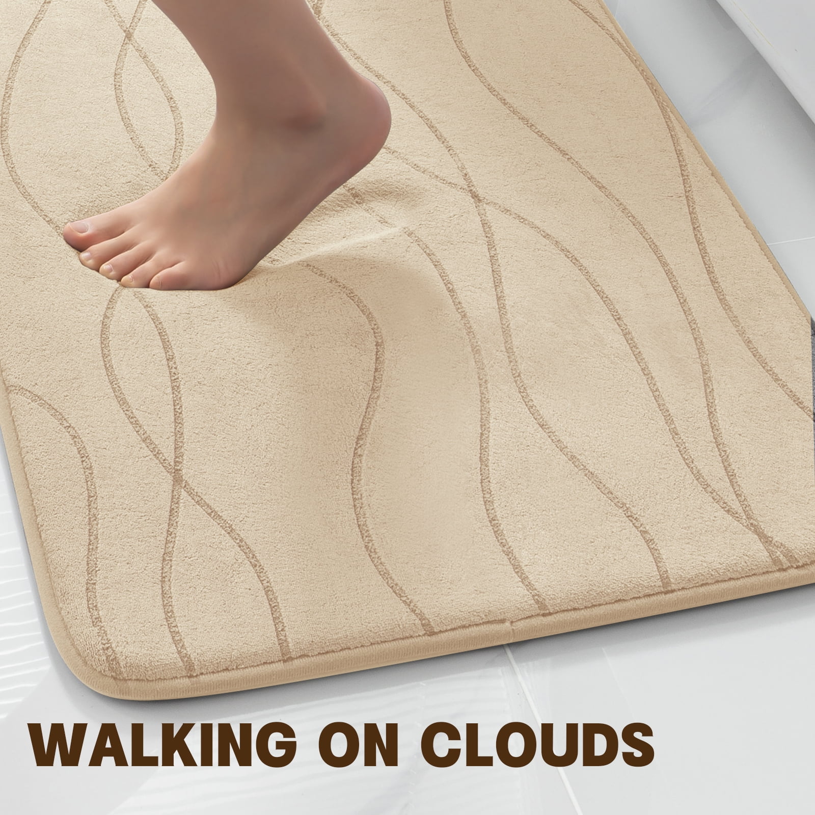 ChakmeOne Bathroom Rugs Sets 5 Piece, Khaki Bathroom Rug Soft Absorbent Microfiber Bath Mats and U-Shaped Contour Toilet Rug, Non-Slip Machine Wash Dry for Floor Tub and Shower
