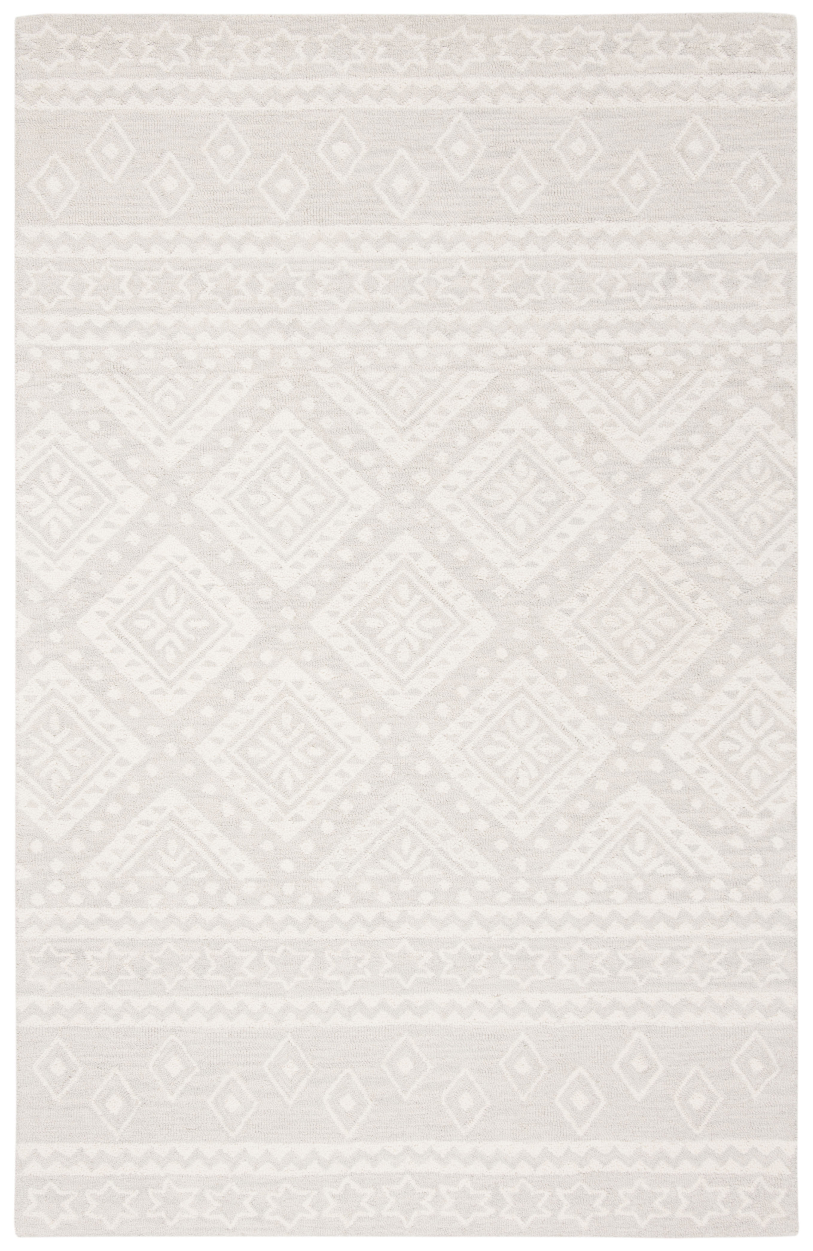 SAFAVIEH Micro-Loop Regis Geometric Aztec Wool Area Rug, Ivory/Grey, 5' x 8'