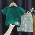 thumbnail image 2 of TOWED22 Baby Girls Boys Toddler Clothes 2pcs Summer Lovely Graphic Short Sleeve T-Shirt Tee Elastic Waist Shorts Set with Pockets(Dark Green,18-24 M), 2 of 4