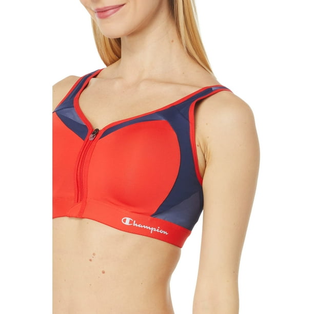 Champion Womens Motion Control Zip Front Sports Bra, 38C, Red
