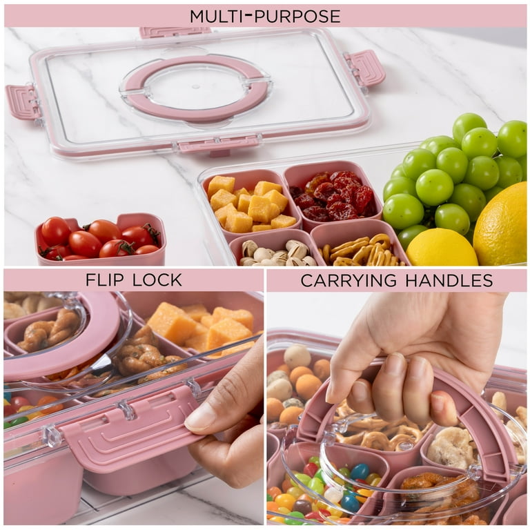 COOK WITH COLOR Snackle Box, 8 Compartment Tray with Lid, Pink