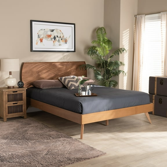 Baxton Studio Aimi Mid-Century Modern Walnut Brown Finished Wood Queen Size Platform Bed