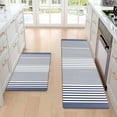 thumbnail image 2 of Striped Kitchen Rugs Set of 2, Cushioned Anti-Fatigue Kitchen Mats for Floor, Boho Non-Slip Waterproof Kitchen Floor Mat Washable for Kitchen, Home, Office, Laundry, Blue, 2 of 6