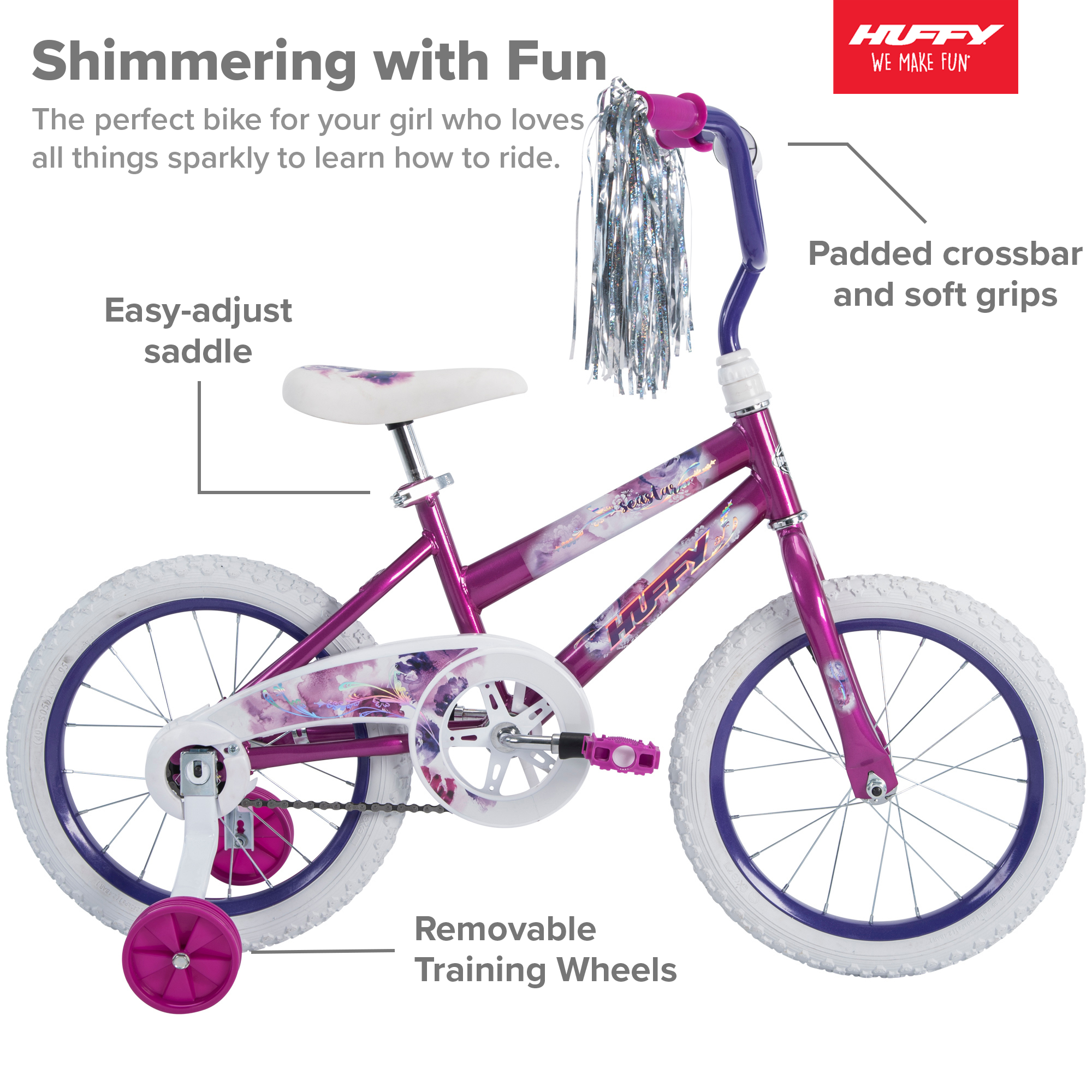 Huffy 16 in. Sea Star Kids Bike for Girls Ages 4 and up, Child, Metallic Purple - image 3 of 10