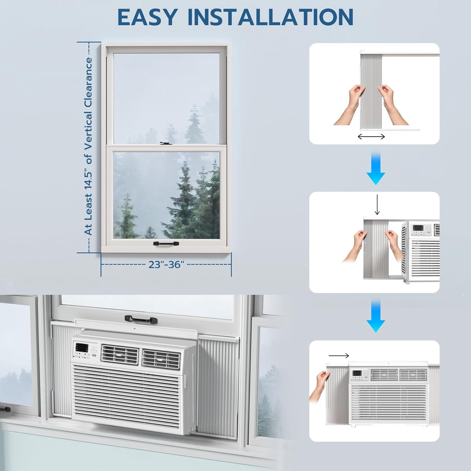 KISSAIR 10,000 BTU 115V U Shaped Window Air Conditioner, for Small Room AC Unit air conditioner Easy Installation, Cools up to 450 Sq. Ft