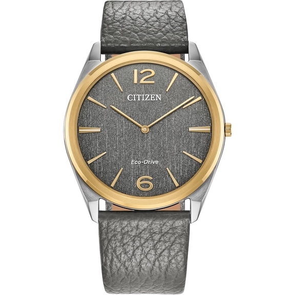 Citizen Unisex Eco-Drive Dress Classic Eco Watch, Two-Tone Stainless Steel Bracelet, Gray Leather Strap, (AR3124-07H)