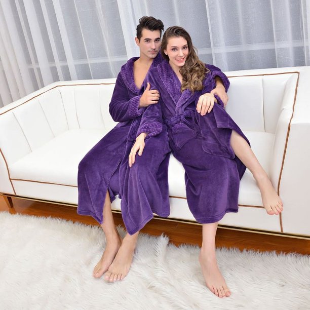 Albornoz de franela multicolor para pareja, bata gruesa de invierno, albornoz absorbente y cálido, suave y cómodo, nuevo