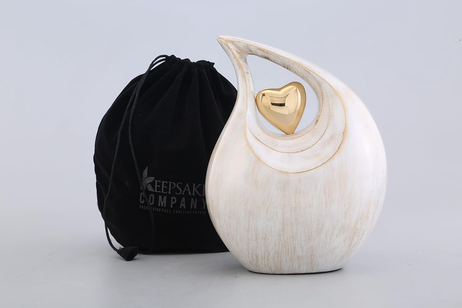 White Golden Teardrop Heart Urn for Human Ashes| Cremation Urns for Adult Ashes |Burial Ash Urn for Men & Women | Decorative Cremation Earns for Man/Male/Female & Humans | Large | 2.5 Litre Capcity