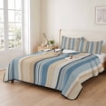 thumbnail image 2 of King Quilt Set 96''x106'', Blue Brown Beige Lightweight Bedspread Coverlet Set with 2 Pillow Shams, Boho Farmhouse Abstract Stripes Art Breathable All Season Quilt Bedding for Bedroom/Guest Room, 2 of 9