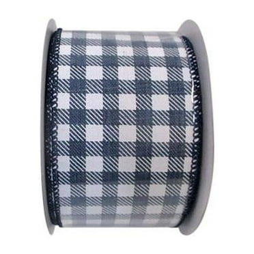 Reliant Ribbon 93474W-176-40F 20.5 in. 10 Yards Gingham Twill Print Linen Wired Edge Ribbon, Navy & White
