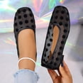 thumbnail image 2 of Women's Polka Dots Mesh Ballet Flats Square Toe Ballerina Flats Closed Toe Comfortable Casual Work Shoes Black 8.5(41), 2 of 9