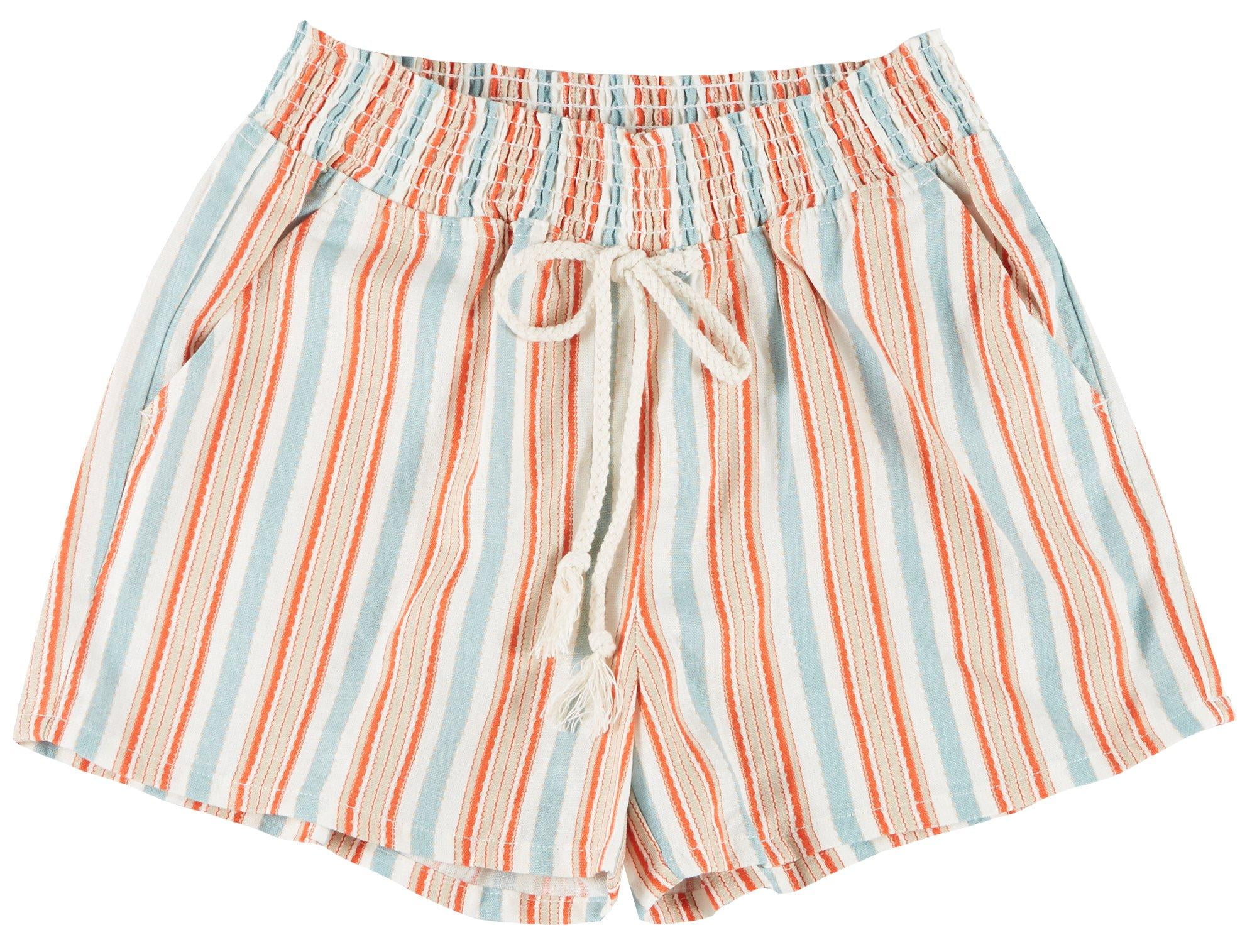 BeBop - Be Bop Juniors Striped High Waist Tie Shorts Medium White/coral ...