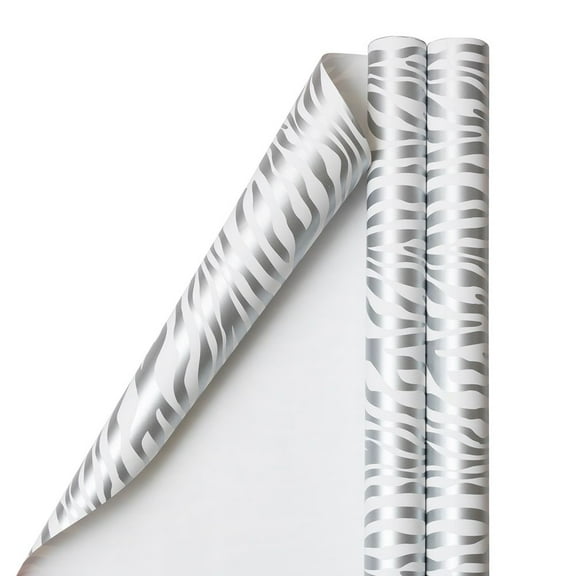 JAM Paper Silver & White Zebra Wrapping Paper, 50 Sq ft. Total, 2 per Pack