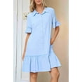 thumbnail image 3 of Women'S Summer Button Down Shirt Dress Casual Ruffle Sleeve Shift Mini Dresses with Pockets Light Blue L, 3 of 6